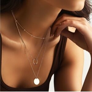 GOLD 18k Gold Plated 3pc Pendant Beaded Necklace Set